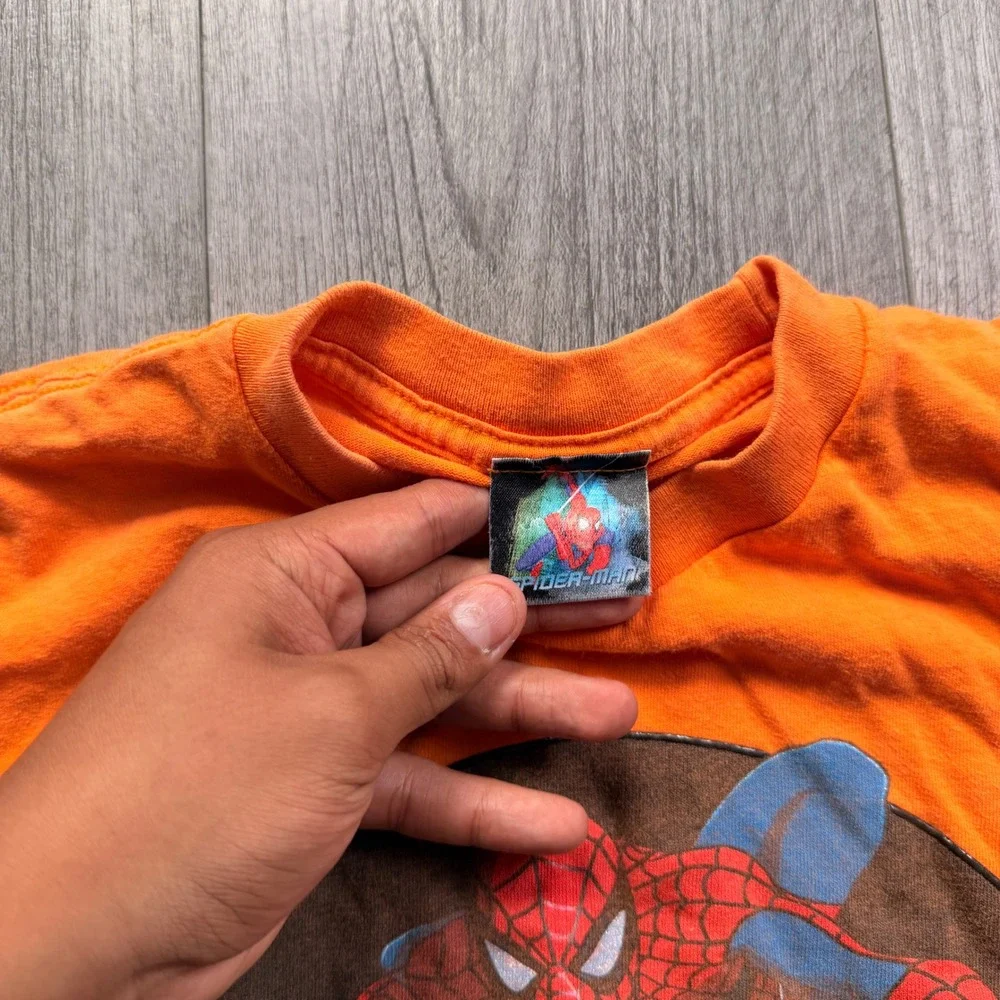 Vintage 2003 Spider-Man Animated Series Orange Tee L Marvel Y2K Cartoon Graphic